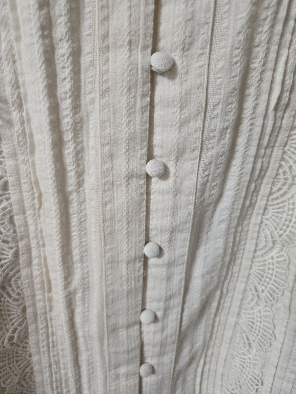 Chico's Cream Lace-Trim Button Front Peasant Blouse - Picture 4 of 7